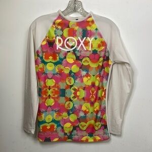 ROXY girls long sleeved UV rash guard white orange pink XL swim water shirt